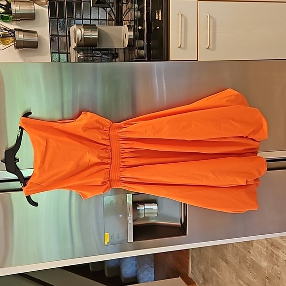 💕TRINA TURK💕 Sought After Dress High Low Bubble Hem Fire Island Orange XL NWT - Picture 6 of 13